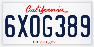 CA license plate 6XOG389