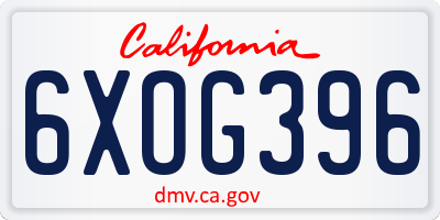 CA license plate 6XOG396