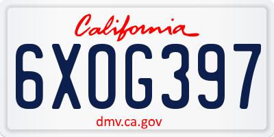 CA license plate 6XOG397