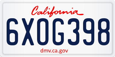 CA license plate 6XOG398