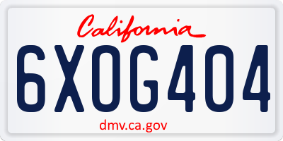CA license plate 6XOG404