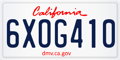 CA license plate 6XOG410