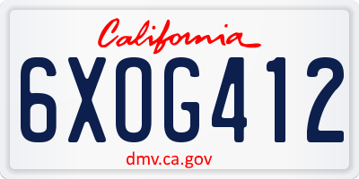 CA license plate 6XOG412