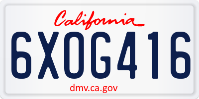 CA license plate 6XOG416