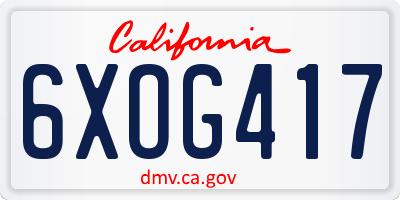 CA license plate 6XOG417