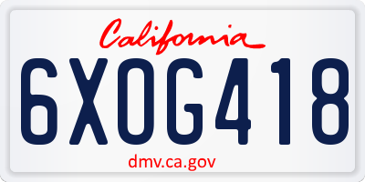 CA license plate 6XOG418