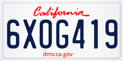 CA license plate 6XOG419