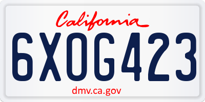 CA license plate 6XOG423