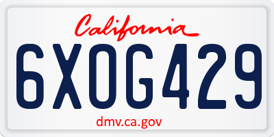 CA license plate 6XOG429