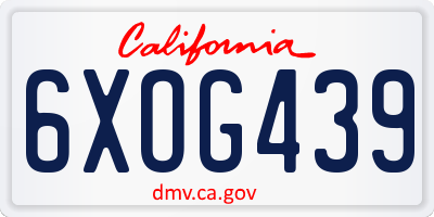 CA license plate 6XOG439