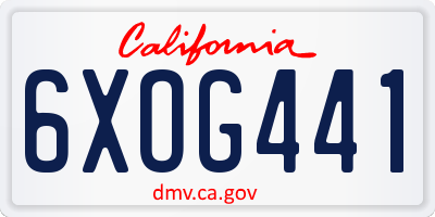 CA license plate 6XOG441