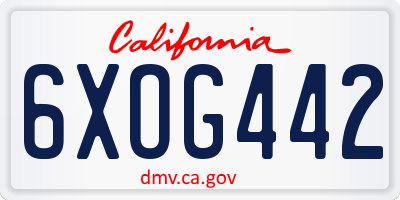 CA license plate 6XOG442