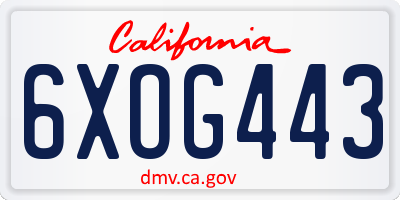 CA license plate 6XOG443