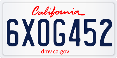 CA license plate 6XOG452