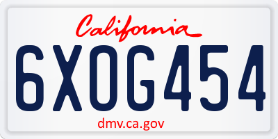CA license plate 6XOG454