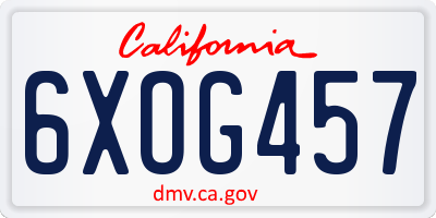 CA license plate 6XOG457