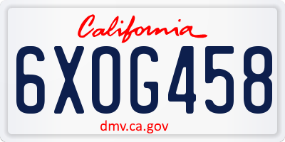 CA license plate 6XOG458