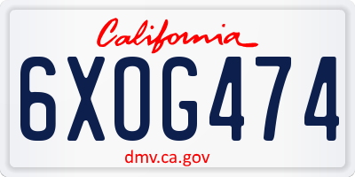 CA license plate 6XOG474