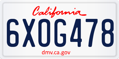 CA license plate 6XOG478