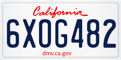 CA license plate 6XOG482