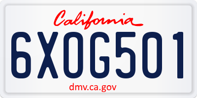 CA license plate 6XOG501