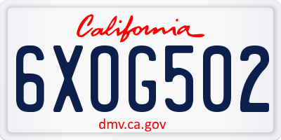 CA license plate 6XOG502