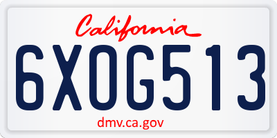 CA license plate 6XOG513