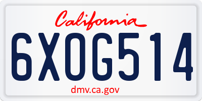 CA license plate 6XOG514
