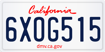 CA license plate 6XOG515
