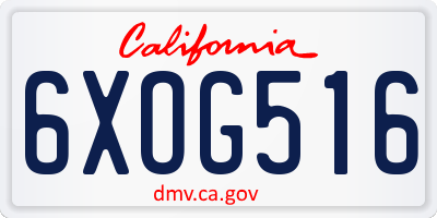 CA license plate 6XOG516