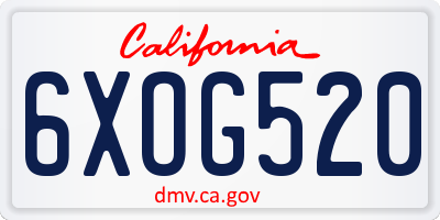 CA license plate 6XOG520