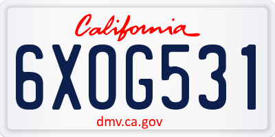 CA license plate 6XOG531