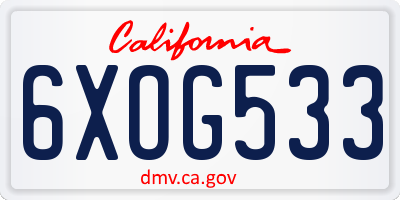 CA license plate 6XOG533