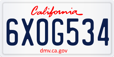 CA license plate 6XOG534