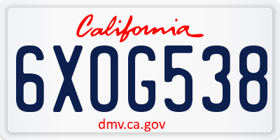CA license plate 6XOG538