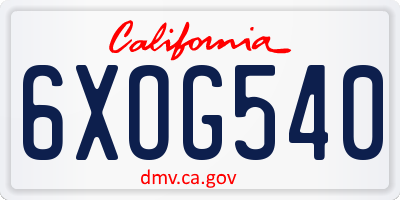 CA license plate 6XOG540