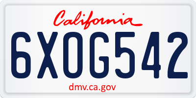 CA license plate 6XOG542