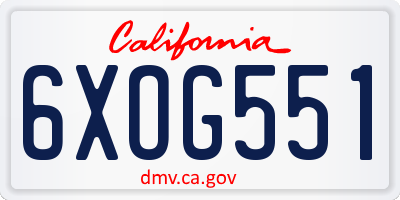 CA license plate 6XOG551