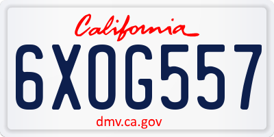 CA license plate 6XOG557