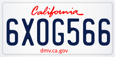 CA license plate 6XOG566