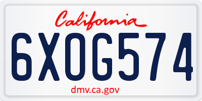 CA license plate 6XOG574