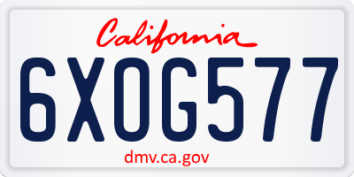 CA license plate 6XOG577