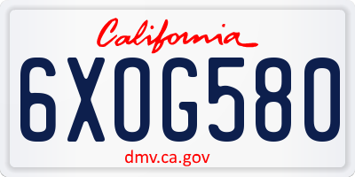 CA license plate 6XOG580