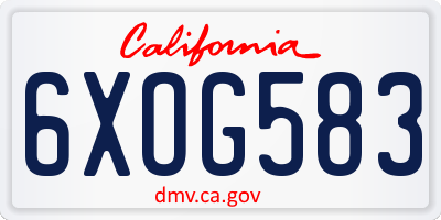 CA license plate 6XOG583