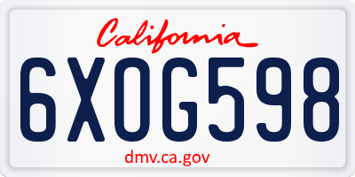 CA license plate 6XOG598
