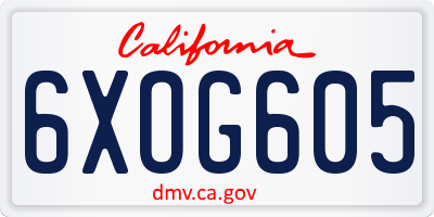 CA license plate 6XOG605