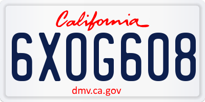 CA license plate 6XOG608