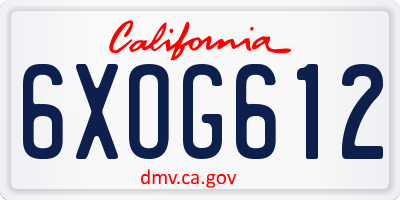 CA license plate 6XOG612