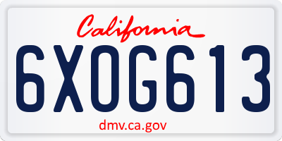 CA license plate 6XOG613