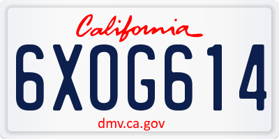 CA license plate 6XOG614
